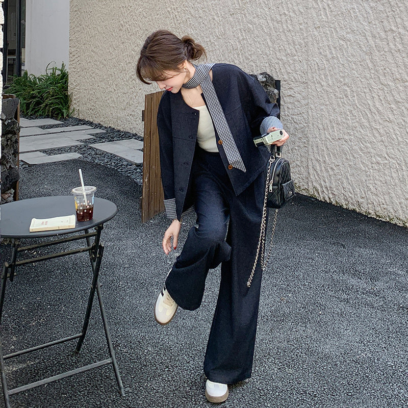 超火轻熟穿搭气质高级感牛仔套装女春秋2025新款韩系阔腿裤两件套,女装套装/套裙,艾艾淮淮