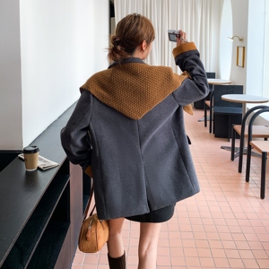 韩系灰色针织披肩西装毛呢外套女秋冬2025新款显瘦高级感气质大衣图片