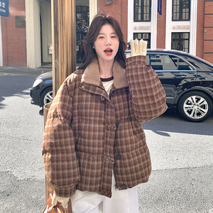 现货 90绒  立领拼接羊羔毛羽绒服297-1078-P275-K398图片