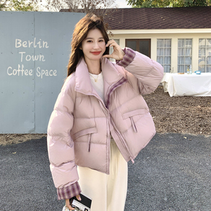 【新款】90绒现货格子拼接羽绒服297-1927-P295-K438，女装短外套，艾艾淮淮