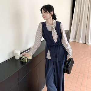 现货 条纹  拼接+阔腿裤套装297-1685-P175-K248图片