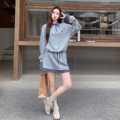 现货 格子 拼接灰色套装297-1717-P145-K208