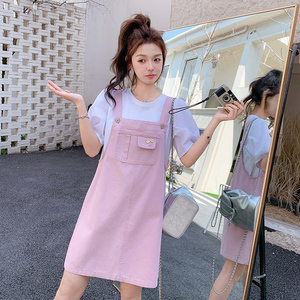 少女风减龄粉色背带连衣裙套装女夏2025新款学院风爆款甜美两件套图片