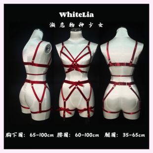 WhiteLia「朱砂」重工丝光少女蝴蝶结束缚带性感镂空酒红内衣套装