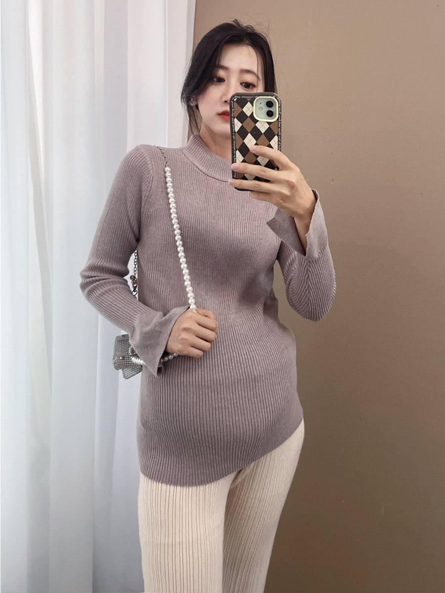임산부 하의 셔츠 스웨터 가을 겨울 이너 상의 큰 사이즈 스웨터 라운드 넥 긴팔 티셔츠 임부복 가을 의류 트렌드