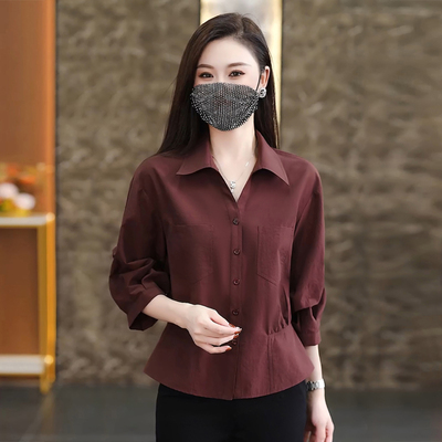 七分袖衬衫女春季高级感收腰显瘦