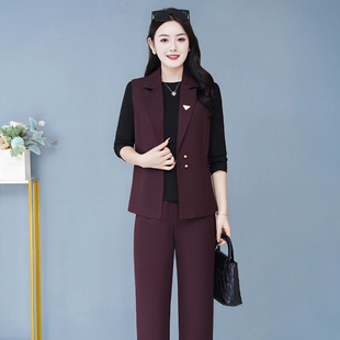 秋季一整套时尚马甲套装女2025新款高级感长袖上衣西装裤子三件套
