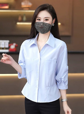 春季新款七分袖高级感收腰衬衫女