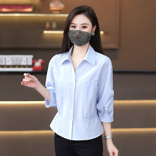 春季新款七分袖高级感收腰衬衫女