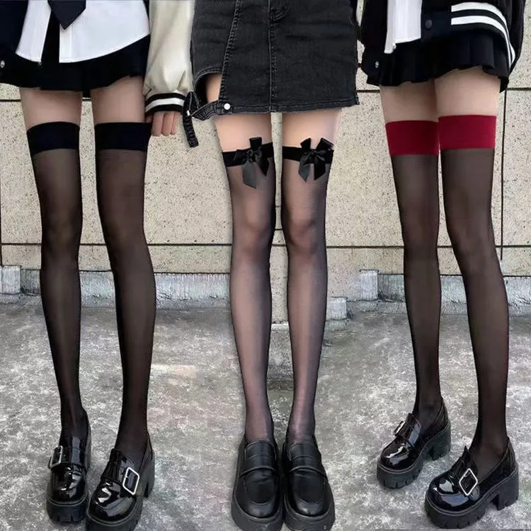 中筒过膝袜夏季薄款透明加长长筒大腿jk高筒潮性感白袜子女