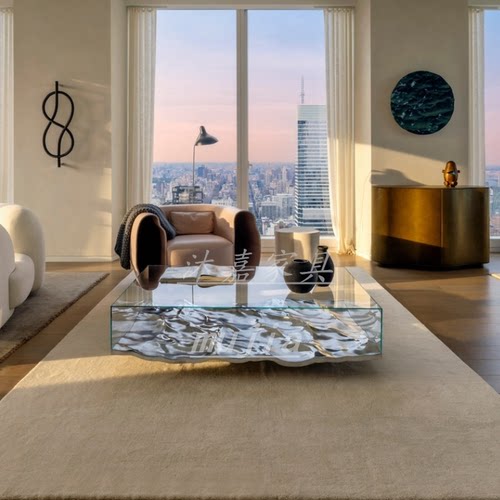 水波纹玻璃茶几波浪边几