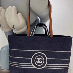 条纹帆布通勤大包女2024新款时尚大容量手提妈咪包质感单肩托特包