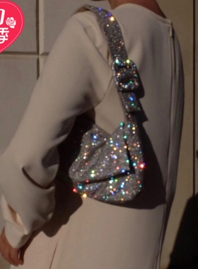 BABE新款小红书ins博主同款彩色满钻单肩手提软百搭时尚腋下女包