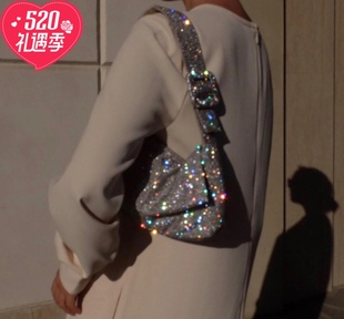 腋下女包 彩色满钻单肩手提软百搭时尚 BABE新款 小红书ins博主同款