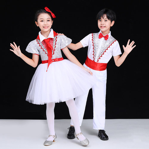 元旦儿童蓬蓬纱裙演出服亮片女童公主现代舞蹈幼儿园表演合唱服装
