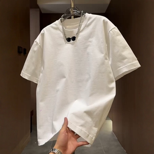 T恤男宽松休闲纯色百搭设计感圆领内搭打底半袖 夏季 纯棉重磅短袖
