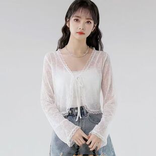 蕾丝防晒开衫女薄款夏天配吊带裙外搭披肩冰丝罩衫薄纱小坎肩外套