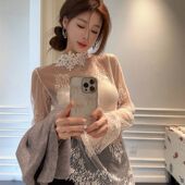 女新款 很仙 网纱纱衣时尚 睫毛蕾丝打底衫 镂空内搭洋气小衫 上衣女