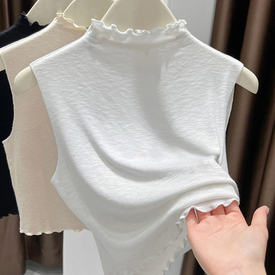 假领子百搭女高档春秋季毛衣内搭针织打底衫半高领木耳边无袖背心