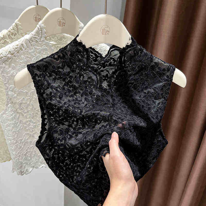 白色蕾丝打底衫女秋冬内搭v领假领子百搭女高档修身网织镂空上衣
