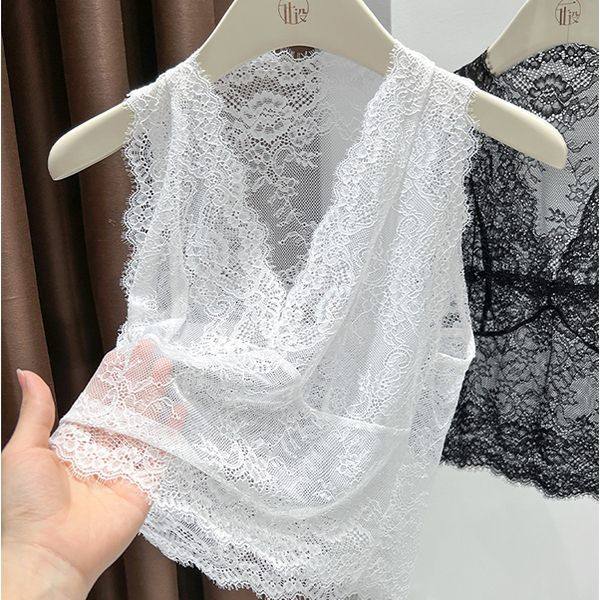 白色蕾丝v领修身打底衫女秋冬网纱叠穿内搭无袖透气镂空钩花背心,女装/女士精品,蕾丝衫/雪纺衫,淘宝优惠券,粉丝福利购,淘宝优惠卷