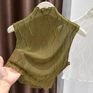 秋冬木耳边蕾丝假领子女 内搭配毛衣打底衫 半高领无袖 背心网纱小衫