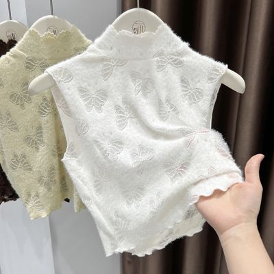 花边半高领假领子百搭女高档双面磨毛背心短款内搭蕾丝修身打底衫