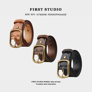 JEEP 带休闲头层牛皮 SPIRIT腰带皮带男纯手工复古纯铜针扣牛仔裤