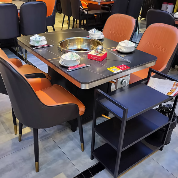 火锅桌商用民族风市井火锅各种风格餐厅定制实木岩板大理石烤涮桌