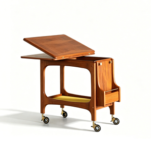 实木茶几多功能移动边几小户型客厅柚木推车折叠桌面