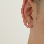 YiJian 925纯银耳钉男不对称四角星简约小众螺纹星芒螺丝耳饰女