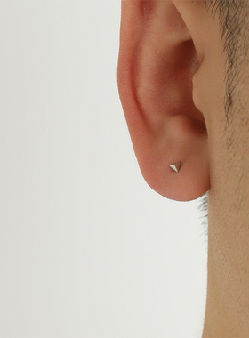 YiJian s925纯银三角形男耳钉气质小号螺纹款耳环女耳饰品简ins