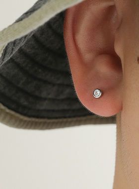 YiJian s925纯银锆石圆珠螺纹耳钉男单只女耳骨钉时尚简约耳饰潮