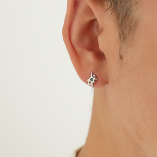 YijianStudio s925纯银十字架星球耳钉男单只耳环女原创设计破碎