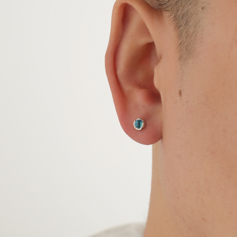 YiJian s925纯银螺纹款耳钉男肌理蓝色冷淡风耳环女小众街头百搭