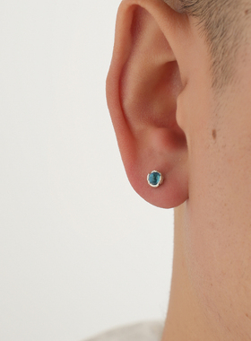 YiJian s925纯银螺纹款耳钉男肌理蓝色冷淡风耳环女小众街头百搭