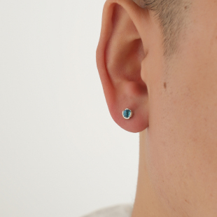 YiJian 耳钉男肌理蓝色冷淡风耳环女小众街头百搭 s925纯银螺纹款