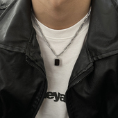 YiJian黑色牌吊坠朋克嘻哈项链男简约链条女百搭复古港风帅潮流