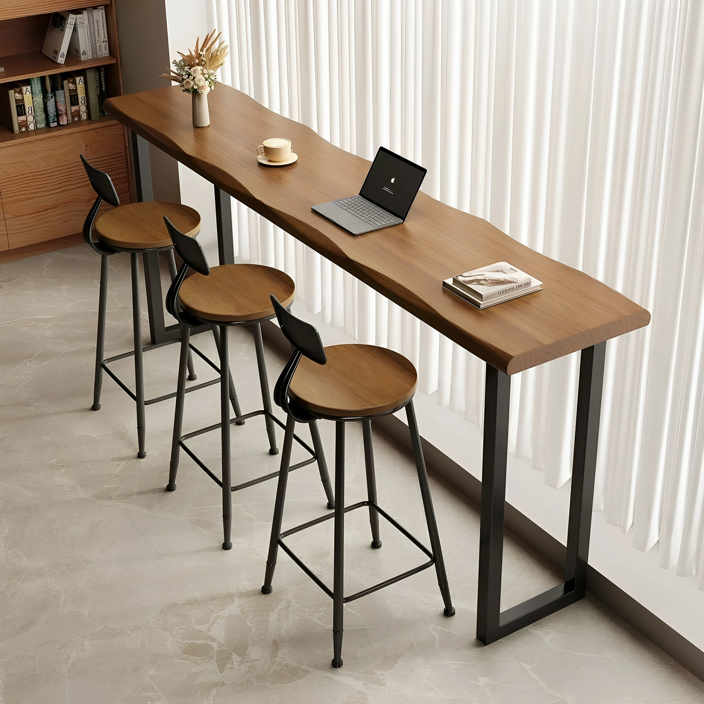 北欧实木吧台桌椅组合简约现代家用长条桌铁艺高脚桌咖啡厅酒吧台