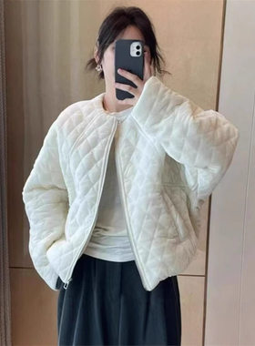 薄款棉服金丝绒棉衣外套女2025冬季新款小个子短款菱形格上衣时尚