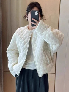 薄款棉服金丝绒棉衣外套女2025冬季新款小个子短款菱形格上衣时尚