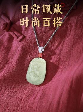 天然和田玉十二生肖吊坠新疆玉佩玉石项链玉兔玉坠本命年兔挂件女