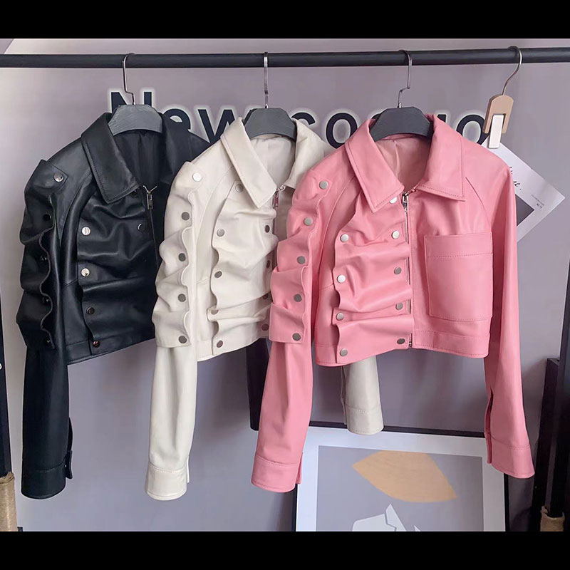 欧品雅壹直筒短款皮衣