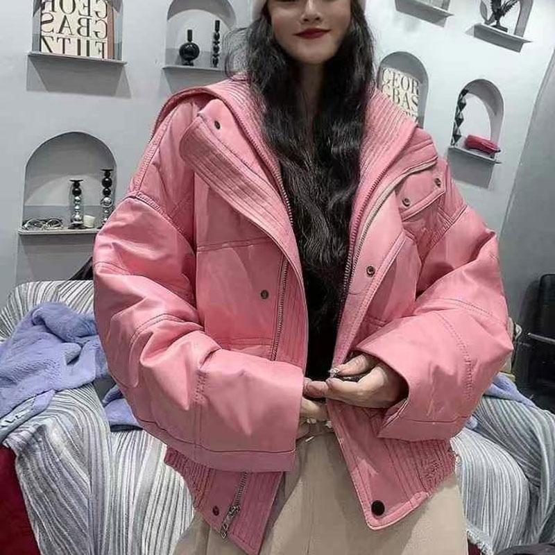 短款羽绒服女2024新款绵羊皮假两件拼接针织翻领小个子高级感外套