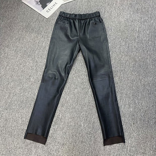 烟筒女裤 真皮皮裤 绵羊皮九分裤 可穿超显瘦松紧腰弹力皮皮裤 女三季