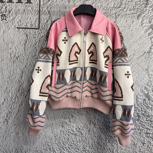 针织拼接真皮皮衣女短款 宽松高级感小个子休闲宽松外套