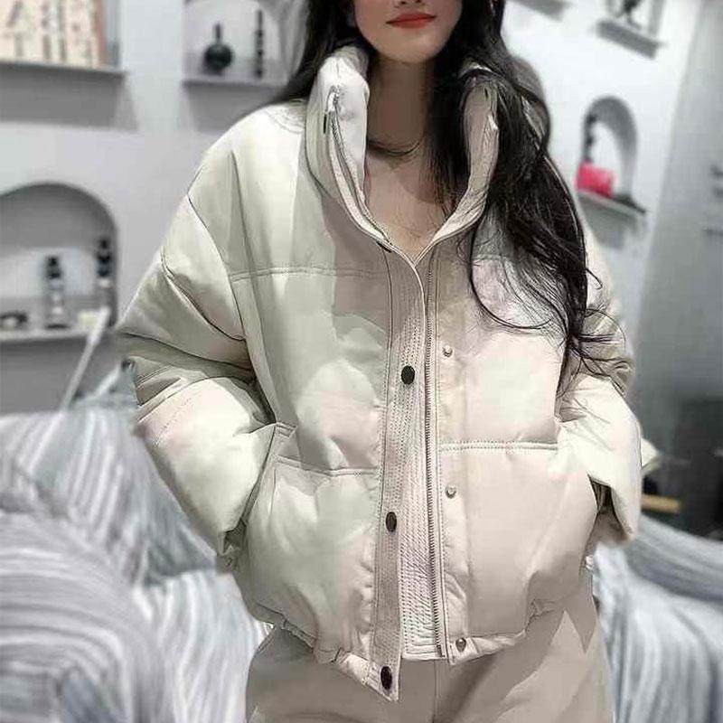 白鸭绒真皮羽绒服皮衣女2024冬季新款进口绵羊皮加厚面包服外套