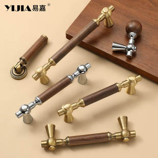 新中式复古橱柜衣柜门实木柜门拉手古铜色抽屉鞋柜木质黄铜门把手