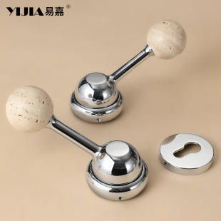 轻奢洞洞石室内门锁法式 创意亮铬通用型卧室办公室磁吸静音房门锁