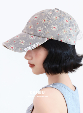 知雾满印设计纯棉棒球帽女